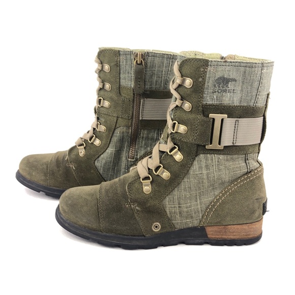 Sorel Major Carly Olive Leather Mid-Calf Moto Boots - Picture 2 of 12